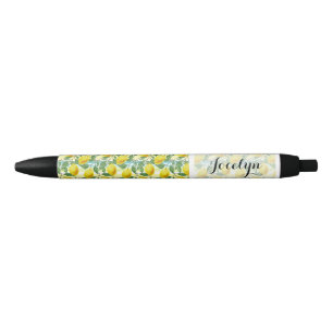 Stylo Noir Motif de Fruits de citron méditerranéen personnali