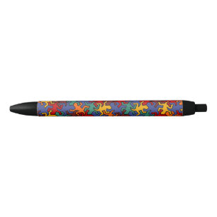 Stylo Noir Motif de Geckos de miroir de mosaïque - couleurs