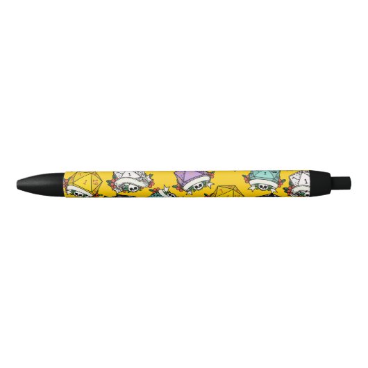 Stylo Noir Motif de jeu de dés D20 (Devant)