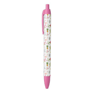 Stylo Noir Motif de ketmie d'ananas de cactus de Flamant rose