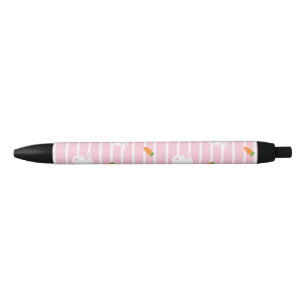 Stylo Noir Motif de lapin rose et de carotte
