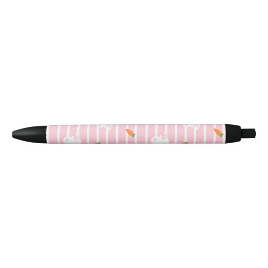 Stylo Noir Motif de lapin rose et de carotte (Devant)
