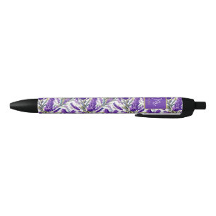 Stylo Noir Motif de lavande violet étonnant Monogramme