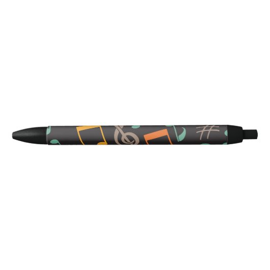 Stylo Noir motif de note de musique (Devant)