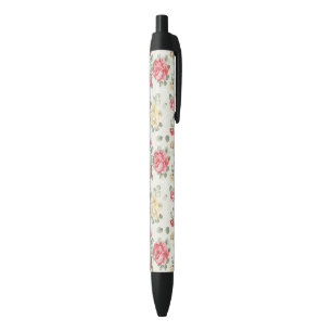 Stylo Noir Motif de papier peint d'élégance des roses roses