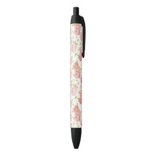 Stylo Noir Motif de papier peint d'élégance des roses roses