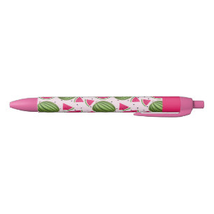 Stylo Noir Motif de pastèque rose et vert