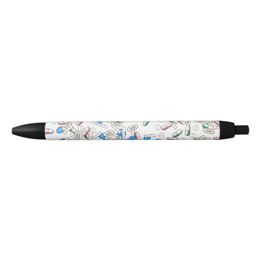 Stylo Noir Motif de pilules saupoudrées (Devant)