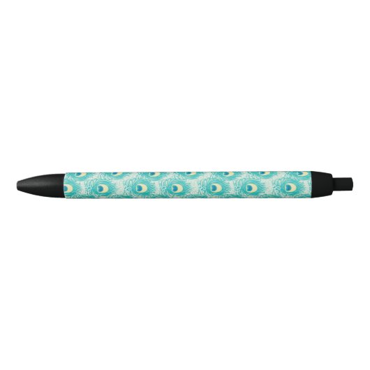 Stylo Noir Motif de plumes de paon (Devant)