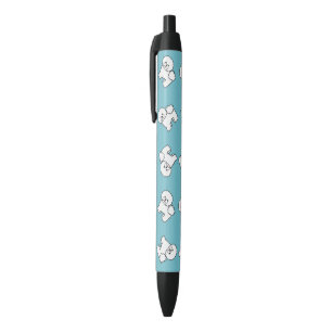 Stylo Noir Motif de race de chien Bichon Frise sur fond bleu