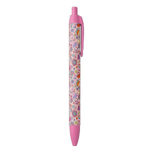 Stylo Noir Motif de ressort avec les fleurs colorées