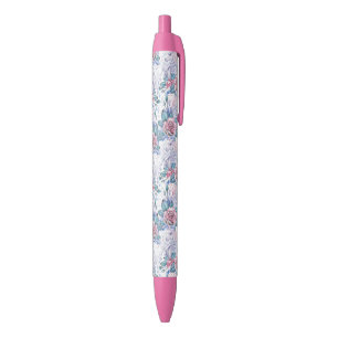 Stylo Noir Motif de rose de rose et de bleu