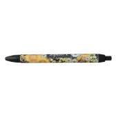 Stylo Noir Motif de tournesol floral Monogramme (Devant)