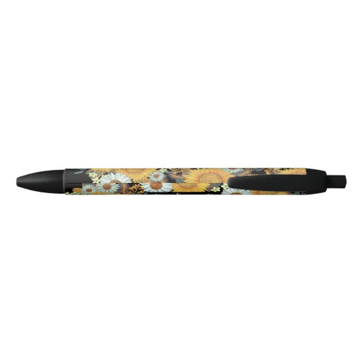 Stylo Noir Motif de tournesol floral Monogramme (Dos)