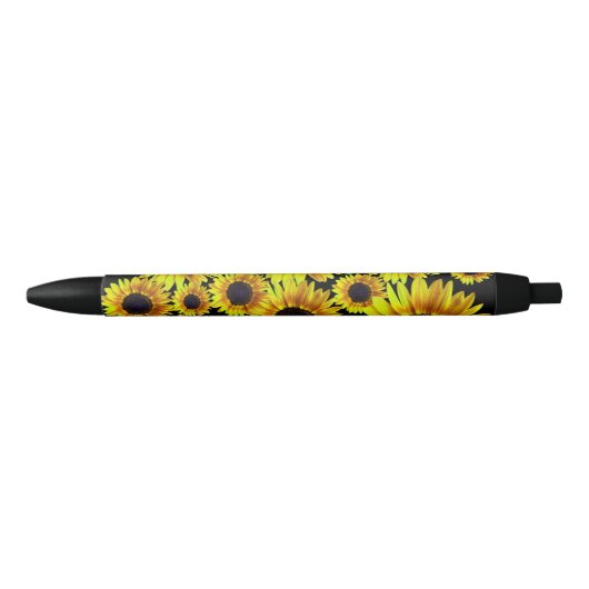 Stylo Noir Motif de tournesol jaune vif (Devant)
