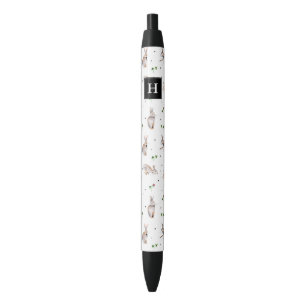 Stylo Noir Motif de trèfle blanc mignon avec lapins