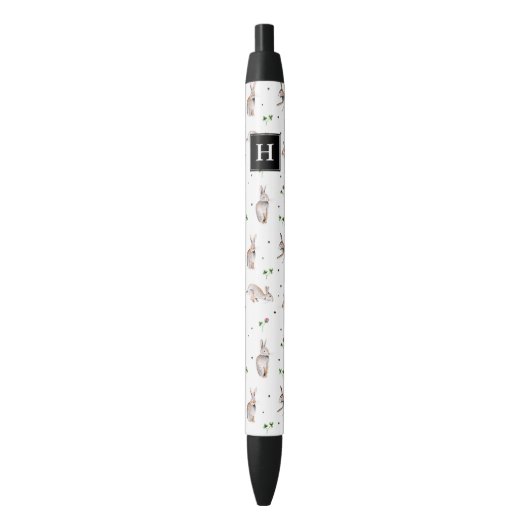 Stylo Noir Motif de trèfle blanc mignon avec lapins (devant Vertical)