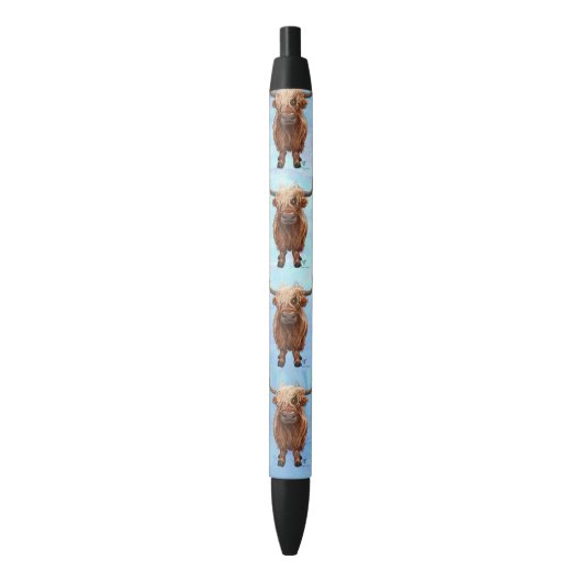 Stylo Noir Motif de vache sur Blue Highland (devant Vertical)