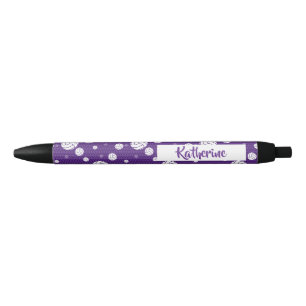 Stylo Noir Motif de volley-ball violet et blanc