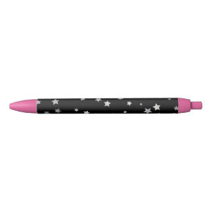 Stylo Noir Motif des étoiles d'argent mignonnes   Toute coule