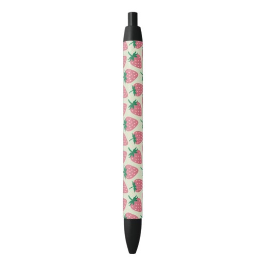 Stylo Noir Motif d'été fraise rose (devant Vertical)