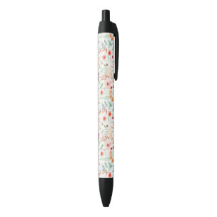 Stylo Noir Motif du jardin de fleurs Pastel
