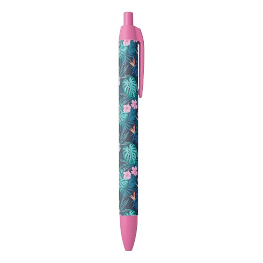 Stylo Noir Motif du Jardin des Fleurs Tropicales Bleues (Bas (Vertical))
