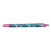 Stylo Noir Motif du Jardin des Fleurs Tropicales Bleues (Devant)