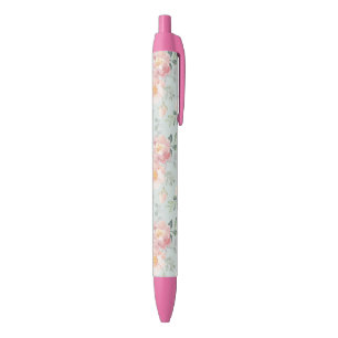 Stylo Noir Motif du jardin rose Rose Rose Pastel
