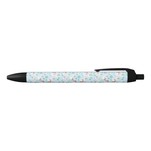 Stylo Noir Motif D'Unicornes, De Mignons Unicornes, Fleurs (Haut)