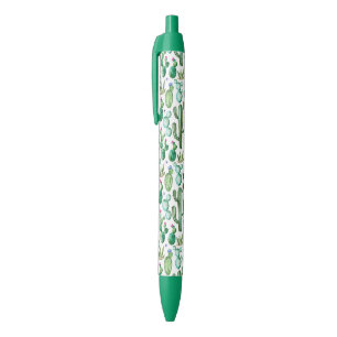 Stylo Noir Motif d'usines de cactus d'aquarelle