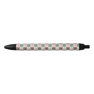 Stylo Noir Motif Empreinte de patte À damiers chien rouge et