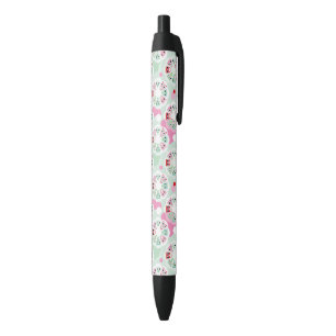 Stylo Noir motif en pastel d'arrière - plan de hibou de fleu