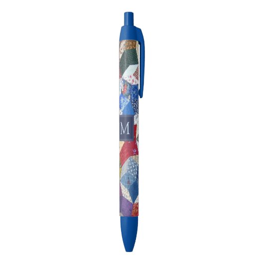 Stylo Noir Motif Étoiles Patchwork Découpage Monogramme (Bas (Vertical))
