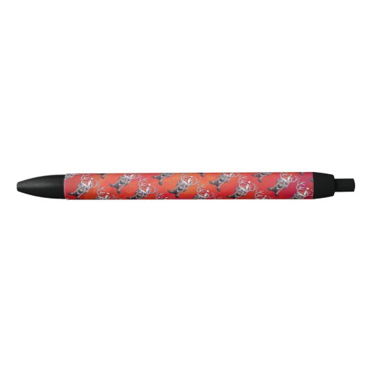 Stylo Noir Motif Festif Reindeer Sur Rouge (Devant)