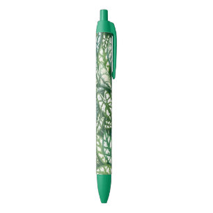 Stylo Noir Motif Feuille vert tropical