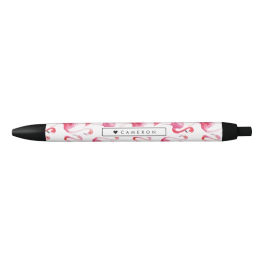 Stylo Noir Motif Flamingo rose aquarelle personnalisé (Devant)