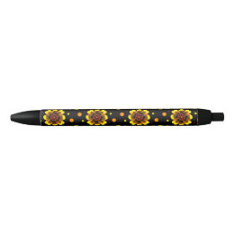 Stylo Noir Motif Fleur de Pâquerette Groovy Années 70