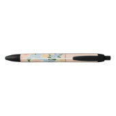 Stylo Noir Motif fleur rose pastel bleu clair Monogramme (Dos)