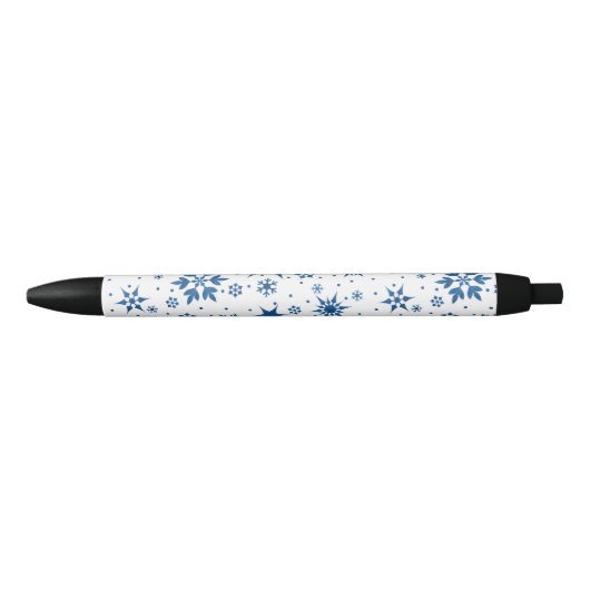 Stylo Noir Motif Flocon de Neige Bleu (Devant)
