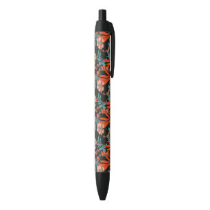 Stylo Noir Motif floral abstrait d'orange