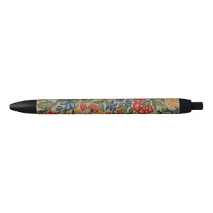 Stylo Noir Motif floral au point de crewel rouge et or vintag