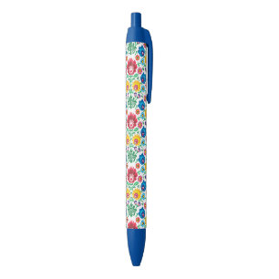 Stylo Noir Motif floral d'art populaire de coeur