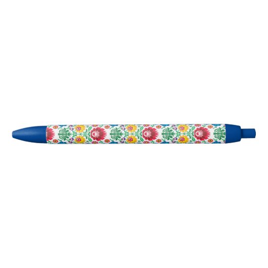 Stylo Noir Motif floral d'art populaire de coeur (Devant)