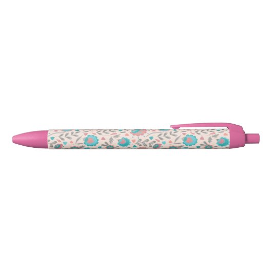 Stylo Noir Motif floral d'art populaire turquoise et de (Haut)
