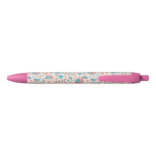 Stylo Noir Motif floral d'art populaire turquoise et de (Dos)