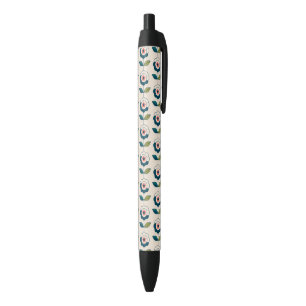 Stylo Noir Motif floral de rétro turquoise