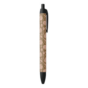 Stylo Noir Motif floral de rose et de brun