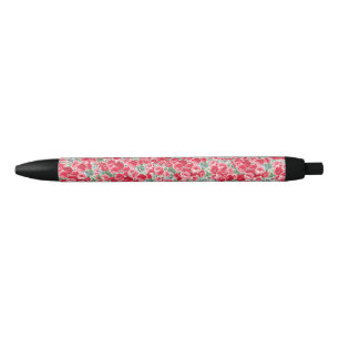 Stylo Noir Motif floral de rose rouge vintage