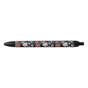 Stylo Noir Motif floral de style folk audacieux